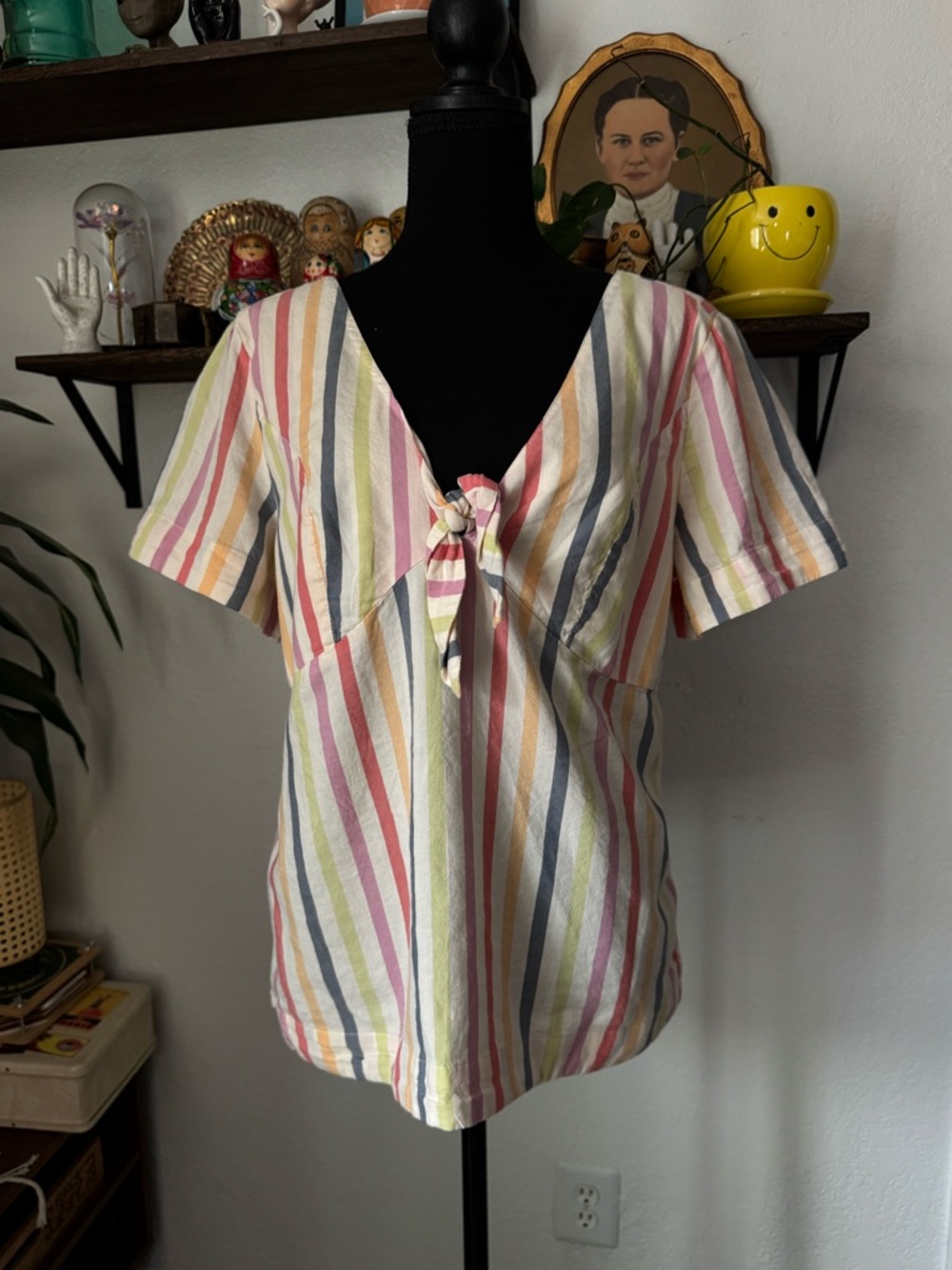 Women’s Old Navy Rainbow Multicolor Stripe Tie-Front Top